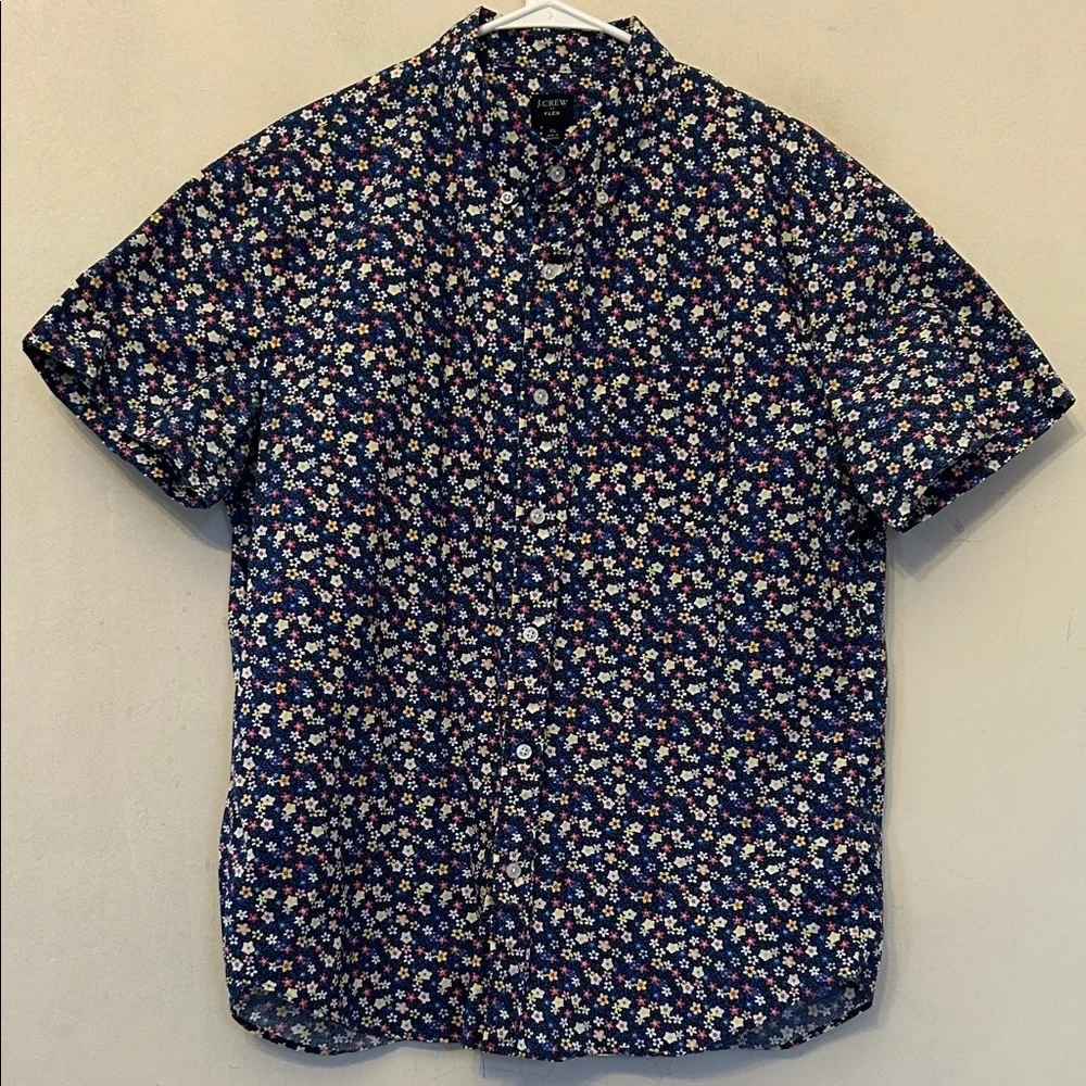 J Crew Men's Navy Floral Short Sleeve Button Down Shirt  Size XL EUC